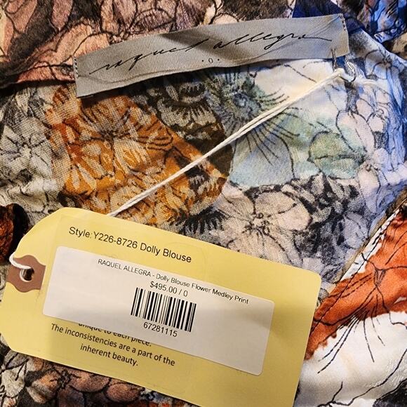 RAQUEL Allegra Womens Sz 0 Small Dolly Blouse Boho Ruffle Floral Silk Blend Luxe - Picture 6 of 14